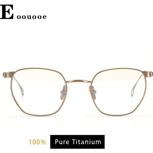 Women Round Frame Gold Prescription Glasses Female Men Eyeglasses Gold Titanium Light Weight Spectacles