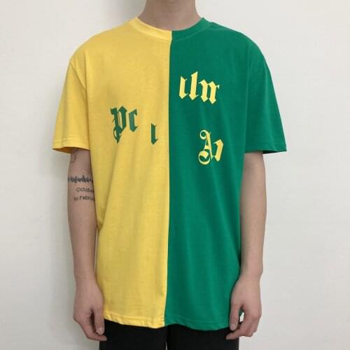 Palm Angels two-color stitching print short-sleeved PA men and women couple round neck T-shirt