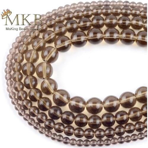 Smooth Smokys Quartzs Crystal Glass Beads For Jewelry Making Round Spacer Beads 4 6 8 10 12mm Diy Bracelet Necklace 15" Strand