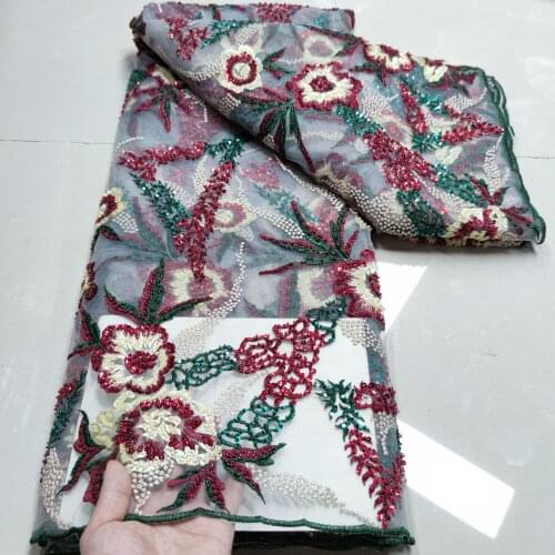 Hot selling lace fabric lace high quality French lace with beads ZH-588689 african lace fabric for women dress