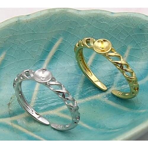 Womens Pearl Ring Set Mountings Findings, Adjustable Ring Jewelry Setting Parts Fittings Charm Accessories Silver Jewellery