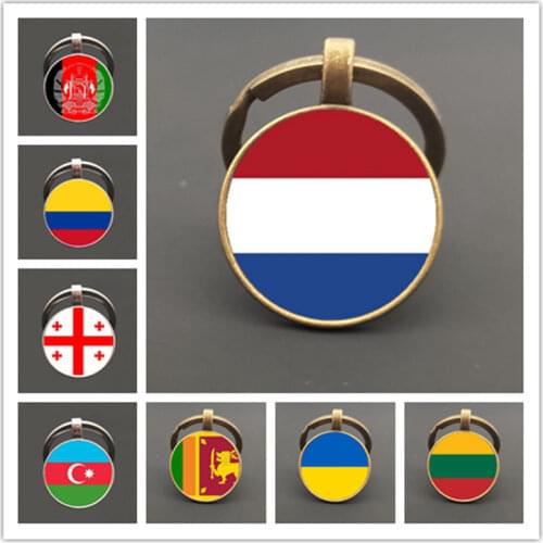 Trinidad,Sierra leone,Jamaica,Guyana,Ghana,UK,Libya,Estonia,India 25mm Glass Cabochon National Flag Keychain Key Ring Gift
