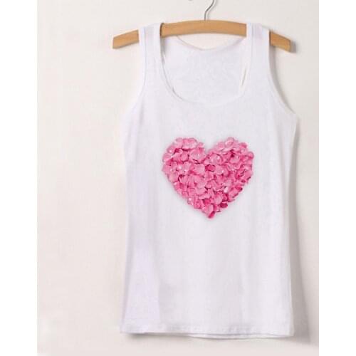 Summer Tank Tops Women Cartoon Pink love heart Print Top Tee Shirt Femme Sexy Fashion Sleeveless Loose Vest Plus Size Clothes