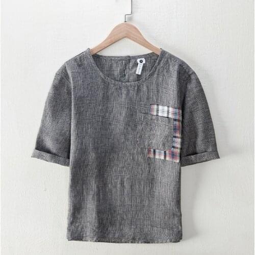 Suehaiwes brand Italy pure linen t shirt men o-neck casual breathable t-shirt for men solid gray t shirts male camiseta chemise