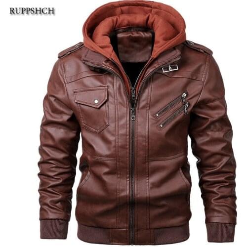Ruppshch Men Leather Jacket Autumn Motorcycle Pu Casual Hooded Jacket Motorcycle Rider Leather Coat Brand Clothing Eu Size
