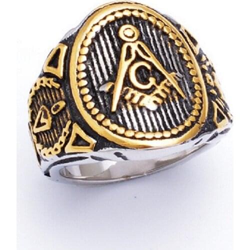 Freemason Mens Boys Gold Silver color Free Mason 316L Stainless Steel Masonic Ring New Mens Jewelry