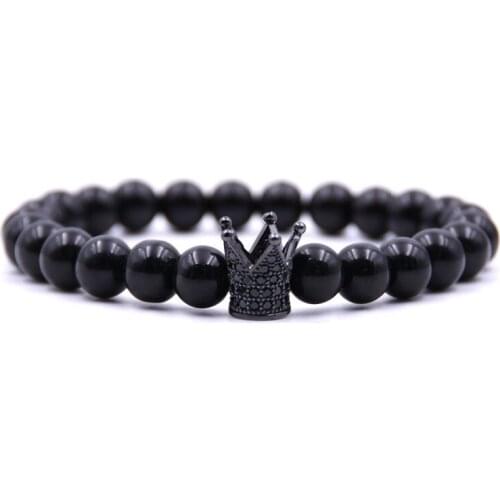 Charm Crown Mens Bracelet Natural Stone Frosted Bead Bracelet Couple Charm Bead Bracelet Ladies Jewelry