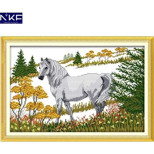 NKF The Horse In The Forest Animal Pattern Handmade Craft Needlework Cross Stitch Embroidery Kit Cross Stitch for Home Decor