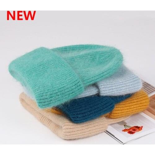2021 New fashion Autumn Winter Rabbit Hair Hat Warm stripe Beanies Hats Casual Women Solid Adult Cashmere Knitted Beanie Hat