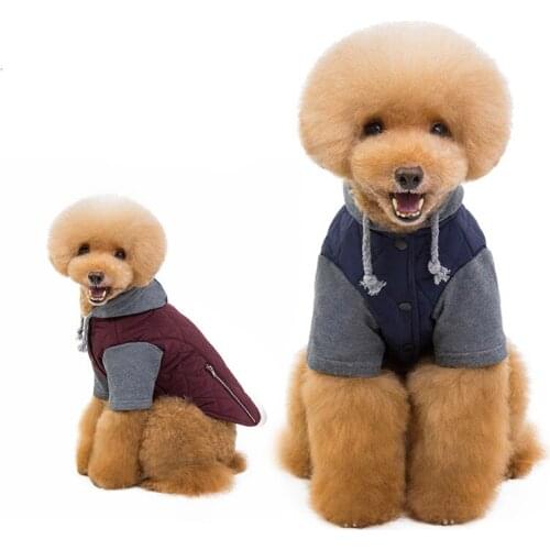 Dog Cotton-Padded Autumn/Winter Pet Clothes With Cap Coat Ringer Jacket Two Color Zipper Decoration Thick Warm Comfortable