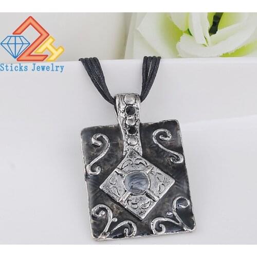 Charm Thread Necklace Gray Rectangle Alloy Enamel Pendant Necklace Factory Direct Free Shipping