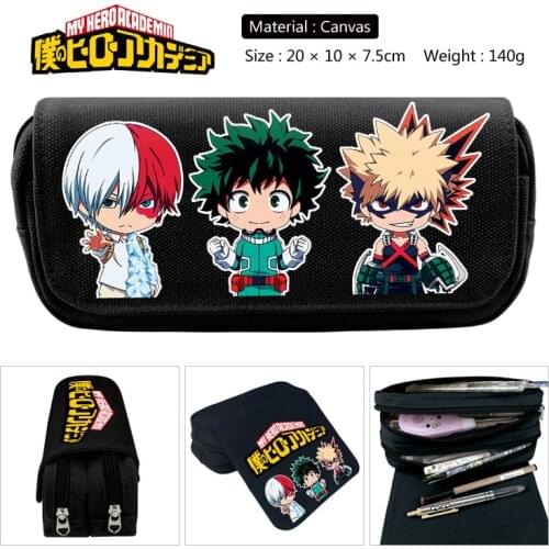 Anime My Boku No Hero Academia Deku Izuku Shoto Cosplay Pen Bags Double Zipper School Pencil Case Cosmetic Makeup Storage Box
