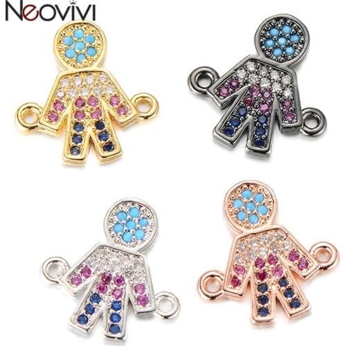 Neovivi Kid Angel Charms Micro Pave Colorful CZ Cute Boy Zircon Beads for Jewelry Making Women Handmade Child Bracelet Connector