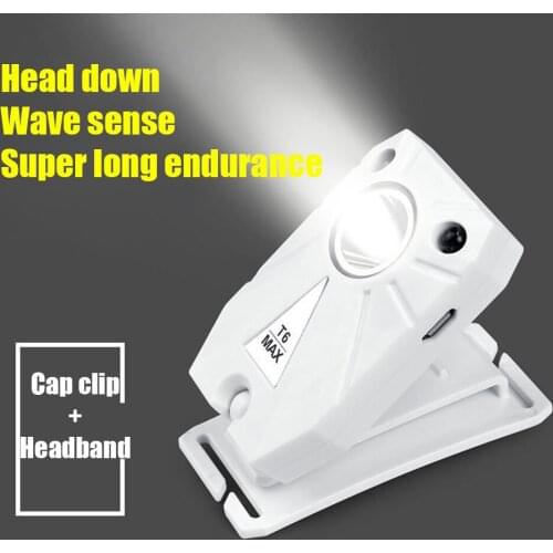 Portable Headlamp Clip on Cap Lamps LED Sensor Headlight Multi-function USB Rechargeable for Outdoor Camping Fishing Night Light