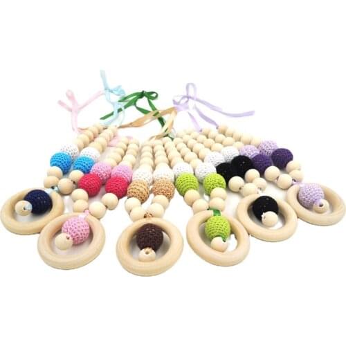 Drop Shipping Eco-friendly Hand Knitting Beads Crochet Ball Baby Teether Chewing Wooden Ring Crocheted Necklace