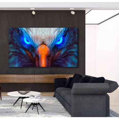Blue sharp Large Size Sharp Eagle Eye Modern Animal Picture Art Wall Canvas Painting Art Poster for Living Room frame