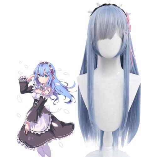 Pink Long straight wig Synthetic With bangs Re zero Cosplay wigs for Women Rem Ram Blue Ombre Party Wig hair Extensions MUMUPI