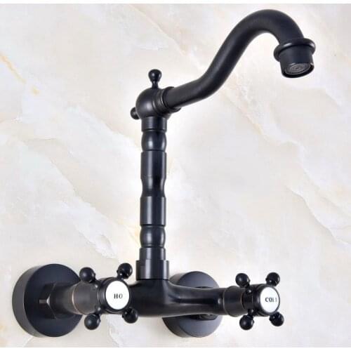 Kitchen Wet Bar Bathroom Vessel Sink Faucet Black Oil Rubbed Bronze Wall Mounted Swivel Spout Mixer Tap Dual Cross Handle mnf453