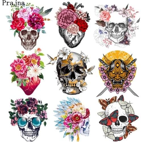 Rose Butterfly Skull Thermal Patches Iron-On Transfer Patches For Clothing Stickers DIY Punk Skeleton Heat Transfer Applique