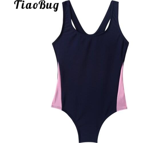 TiaoBug Kids Girls One-piece Swimwear Summer Sleeveless Color Block Cutouts Racer Back Swimsuit Children Bathing Suit Beachwear