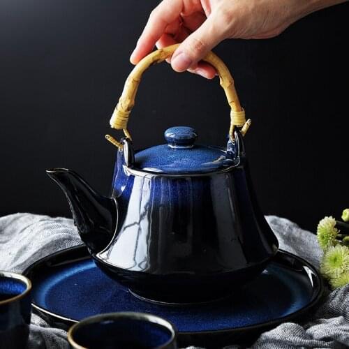 Japanese kiln change cat eye blue tea pot cup kungfu set household restaurant hotel ceramic teapot teacup kettle tea set