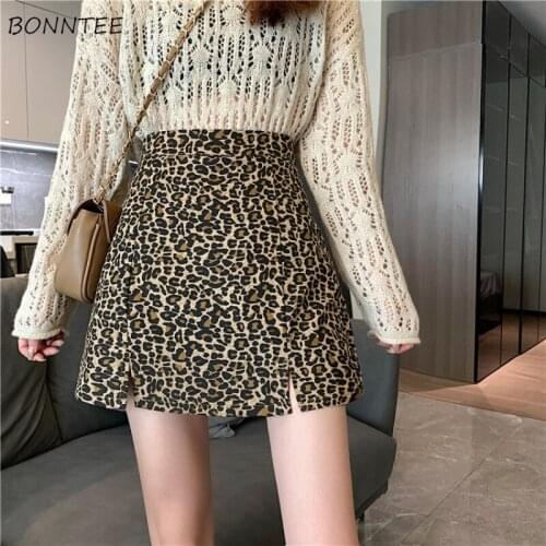 Skirt Women Leopard Sexy Simple Mature Summer Casual All-match Fashion Panelled Female Street Style A-line High Waist Slim Retro