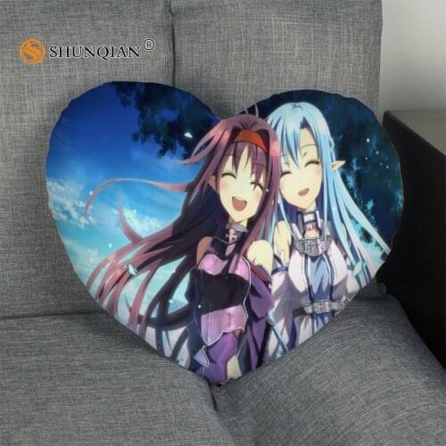 Hot Sale Sword Art Online Heart Shape Pillow Cover Custom zipper Pillowcase Just Cover No Core Size 41x36cm,47x42cm