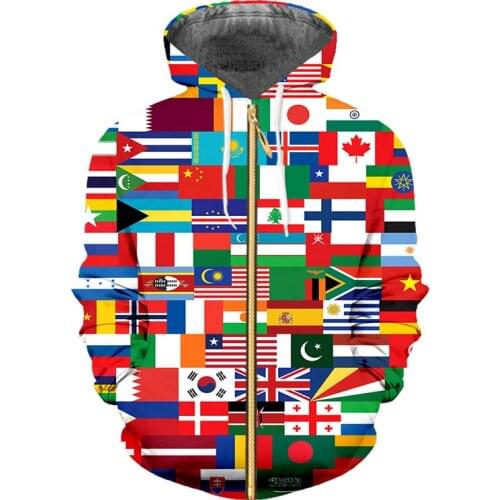 Patchwork Flag Pattern New Style Zipper Hoodies Femme/homme Funny Novelty Casual Fashion 3d Streetwear Fall Zip Up Pullover IFPD