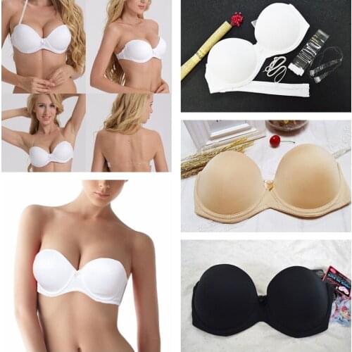 Womens Sexy Multiway Push up Bra Wedding Bridal Brassiere Thick Padded Super Boost Lingerie A-D Underwear Fashion Bras White