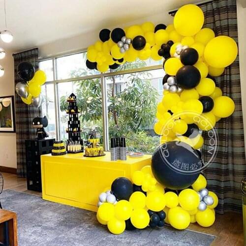 108pcs Black Yellow Metal Silver Baby Shower Balloons Garland Arch Sunny Boy Girl Year Birthday Party Decor Supplies