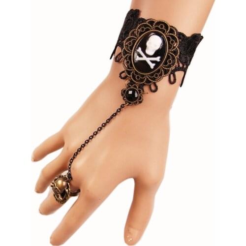 12 Pieces/Lot Gothic Skeleton Bracelets Black Color Hollow Lace Bangles Halloween Jewelry Chain Cuff Bangle Women Accessories