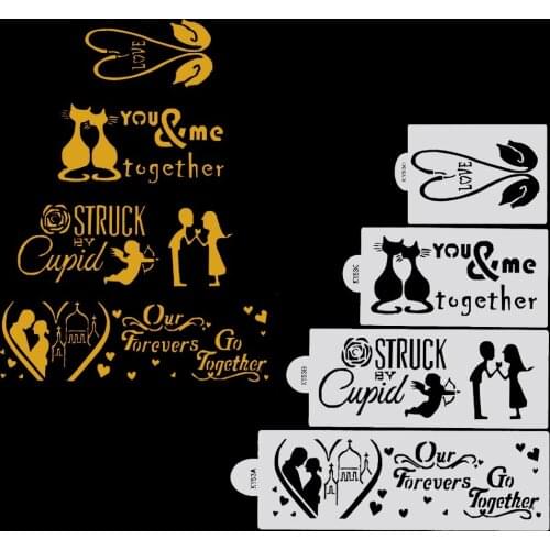 4pcValentine Fondant cake Stencil wedding Pastry tools DIY cookie stencil Party cake decorating tools baking Kitchen Accessories
