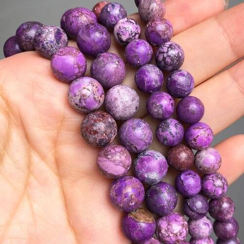 6 8 10mm Natural Stone Purple Sea Sediment Jaspers Loose Beads For Jewelry DIY Making Round Beads Bracelet Accessories 15''Inch