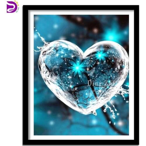 Diamond Embroidery Cross Stitch Blue Heart Rhinestones Diamond Painting Landscape Mosaic Handicraft Square Round Decor For Home