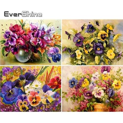 EverShine Diamond Painting Full Drill Square Flower Diamond Embroidery DIY Picture Of Rhinestones Pansy Mosaic Handmade Hobby