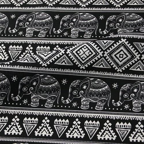 Cartoon Elephants In White and Black 100% Cotton Fabric for Tissue Sewing Quilting Fabric Needlework DIY Handmade Craft