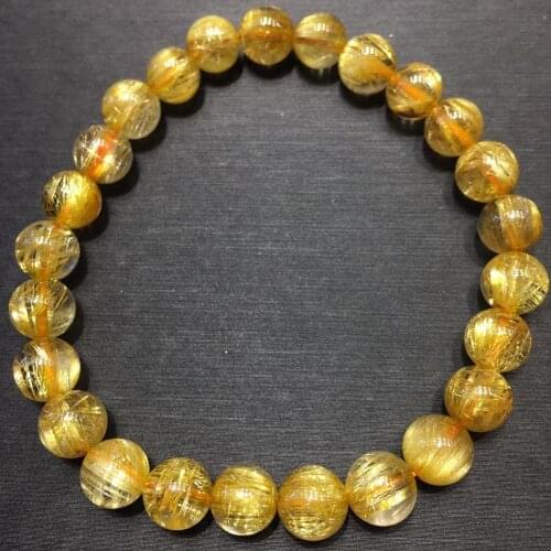 Genuine Natural Gold Rutilated Titanium Quartz Bracelet 8mm Woman Man Wealthy Stone Clear Round Beads Crystal AAAAAA