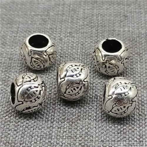 5pcs of 925 Sterling Silver Fish Beads 4mm Hole Bracelet Spacer
