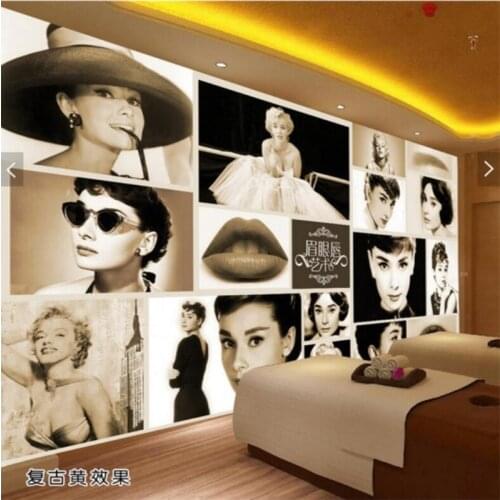 Black and White Classic Nostalgic Audrey Hepburn Monroe Photo Wall Paper 3D Beauty Salon Hairdressing Salon Mural Wallpaper 3D