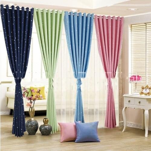 New Rural Style Star Printing Punched Finished Curtain Window Curtain Screen Decorative Cloth