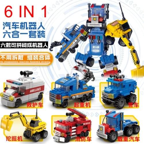 Auto Robot vehicle Model Building Blocks Ambulance Crane Excavator Cars Police 4 in 1 Transformation Bricks Sets Toy technique