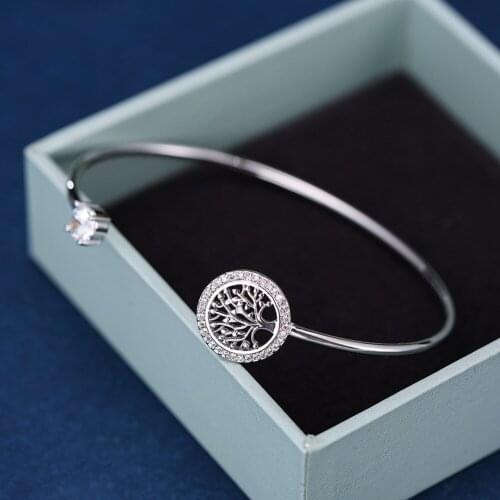 Elegance Female White Zircon Stone Bracelet Tree Of Life Adjustable Bracelets For Women Cute Silver Color Wedding Bracelet Gifts