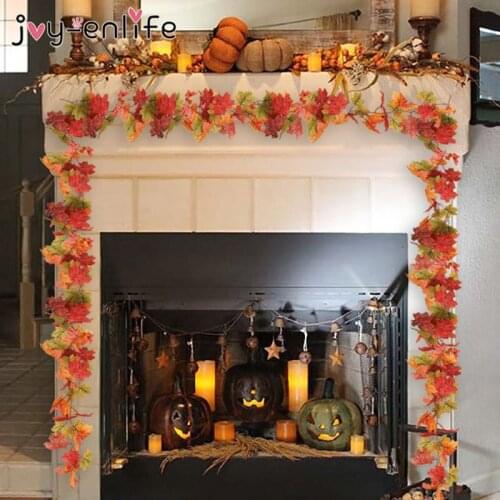 Artificial Autumn Maple Leaf Garland Halloween home decor hanging Fake Maple LED String Thanksgiving christmas Garden Decoration