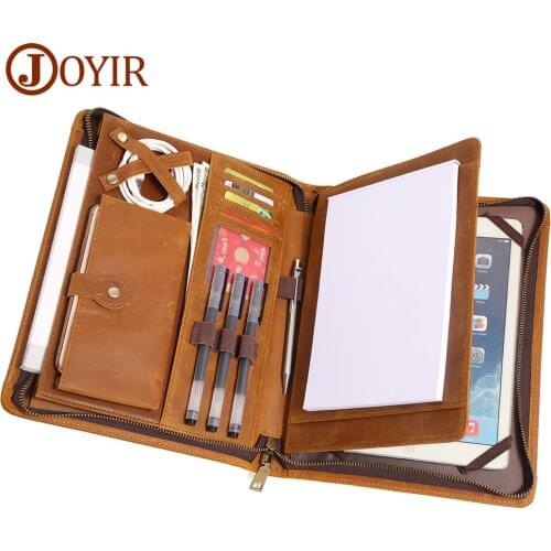 JOYIR Genuine Leather Mens Clutch Bag Business Office Leather Portfolio Case Document Organizer for 9.7" 10.5" IPad Tablet