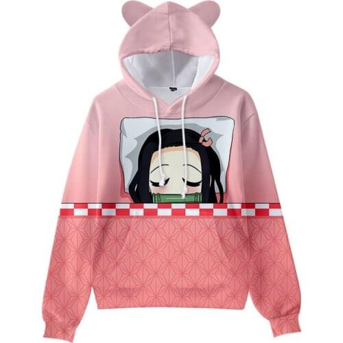 Hip Hop Trendy Anime Demon Slayer Women Hoodies 3D Cat Ears Sexy Cute Girls Hooded Kimetsu No Yaiba Kawaii Hoodies Sweatshirts