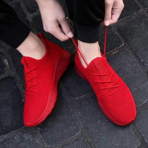 LUONTNOR 2020 New Style Man Running Shoes Summer Slip-On Breathable Sport Shoe for Male Outdoor Adult Light Sneakers Red 48 Size
