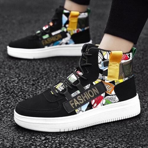 Autumn Platform Casual Men Sneakers High Top Shoes Unisex Colorful Graffiti Sneakers Flat Men Vulcanized Shoes zapatillas hombre