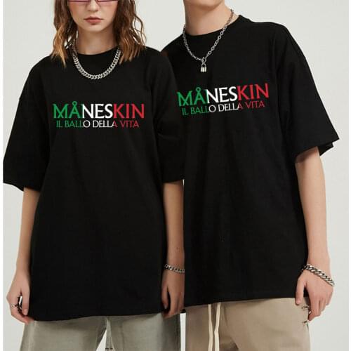 Maneskin Summer Breathable Cool Men Fashion 100% Cotton Short-sleeved T-shirt Casual Unisex Round Neck Sportswear Four Seasons