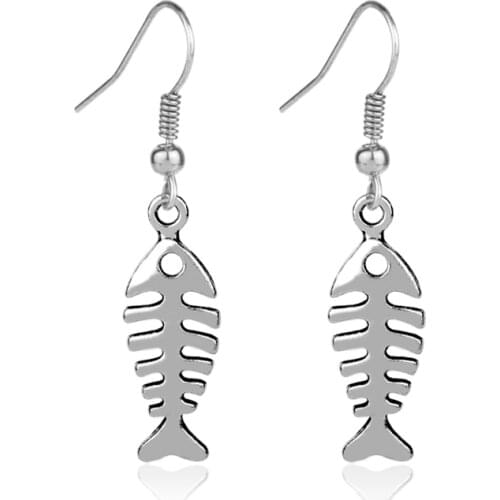 Cute Design Fish Bone Earring For Women Girl Metal Drop Earring