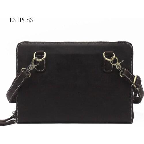 Crazy horse leather Mens shoulder bag Genuine leather male Messenger bag multi-function men clutch bag iPad man casual handbag